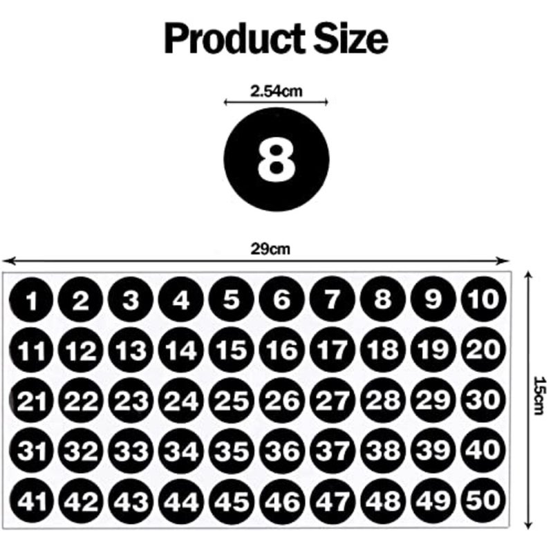 Number Stickers, Consecutive Number Stickers 1-50 2.54cm Number Labels Waterproof Self-Adhesive Universal Label for Indoor Outdoor Daily Storage Uses (10 Sheets) - Image 5