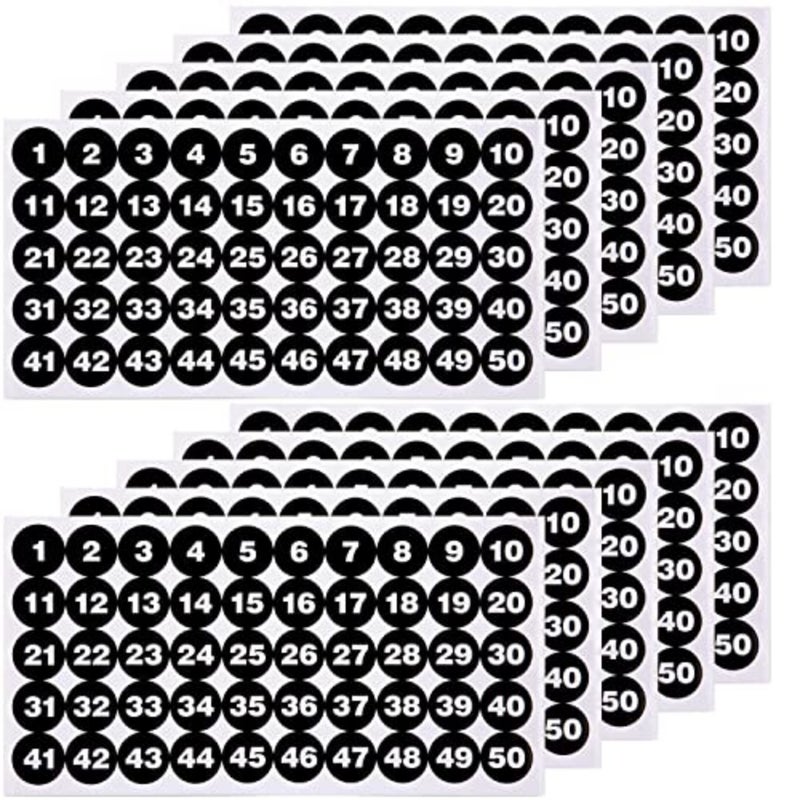 Number Stickers, Consecutive Number Stickers 1-50 2.54cm Number Labels Waterproof Self-Adhesive Universal Label for Indoor Outdoor Daily Storage Uses (10 Sheets) - Image 1