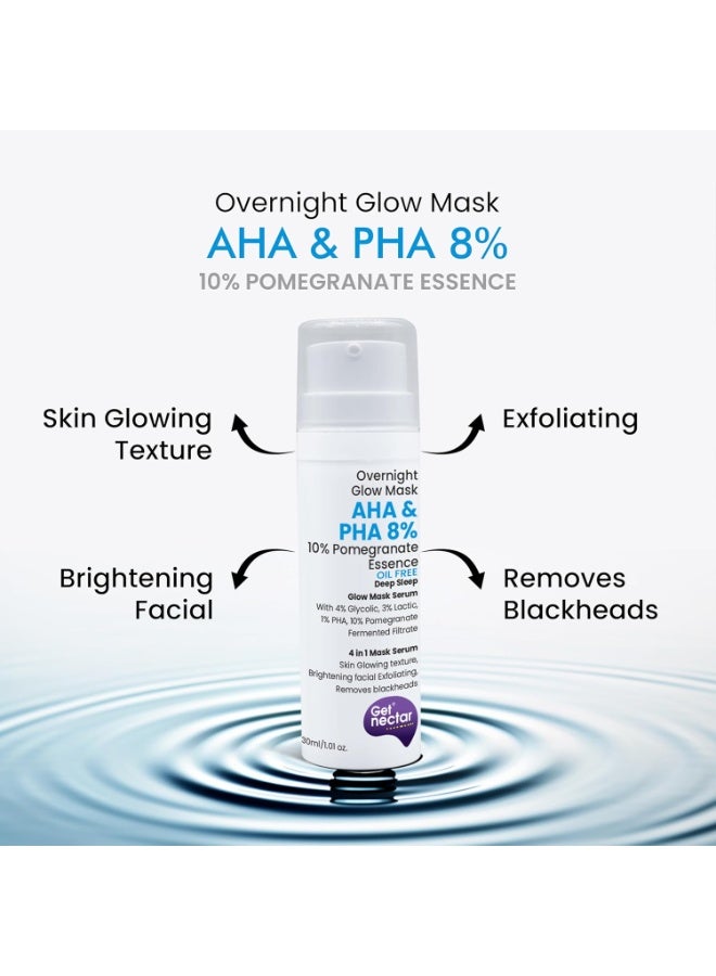 Get Nectar Happiness احصلي على قناع "Nectar Happiness Overnight Glow Mask" الليلي (خالٍ من الزيوت)، بتركيبة تحتوي على 8% من أحماض AHA وPHA و10% من خلاصة الرمان؛ لمنح البشرة ملمساً مشرقاً ومتألقاً، وتقشير وتفتيح الوجه، وإزالة الرؤوس السوداء (حجم 30 مل). - Image 2