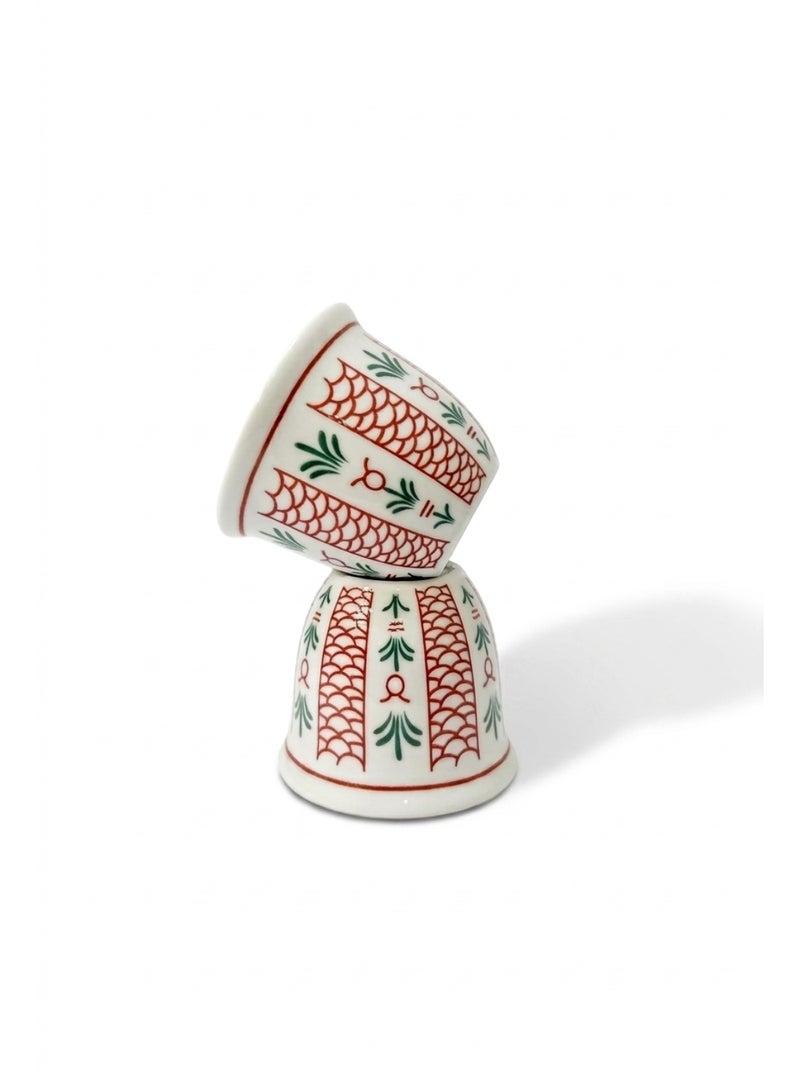 Set of 12 Arabic Coffee Cups Porcelain - Traditional Red & Green Heritage Pattern - For Gahwa Karak & Hospitality - Image 2