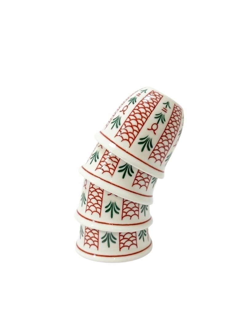 Set of 12 Arabic Coffee Cups Porcelain - Traditional Red & Green Heritage Pattern - For Gahwa Karak & Hospitality - Image 3