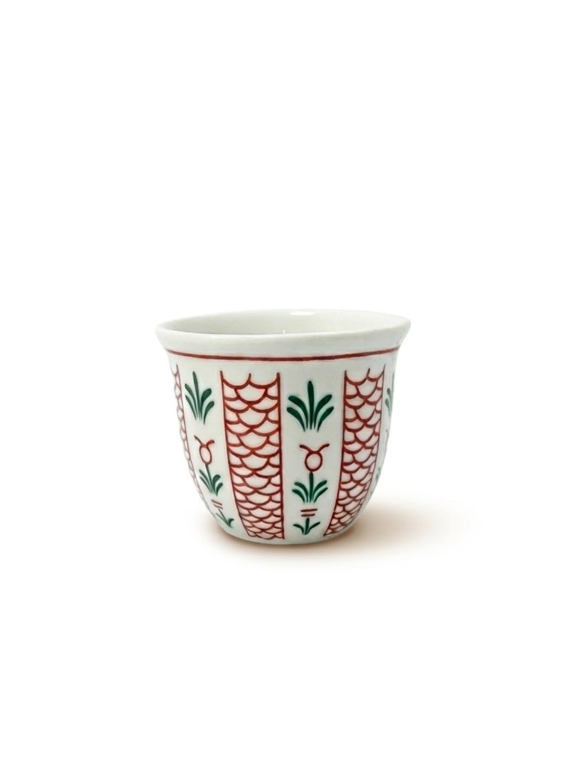 Set of 12 Arabic Coffee Cups Porcelain - Traditional Red & Green Heritage Pattern - For Gahwa Karak & Hospitality - Image 1