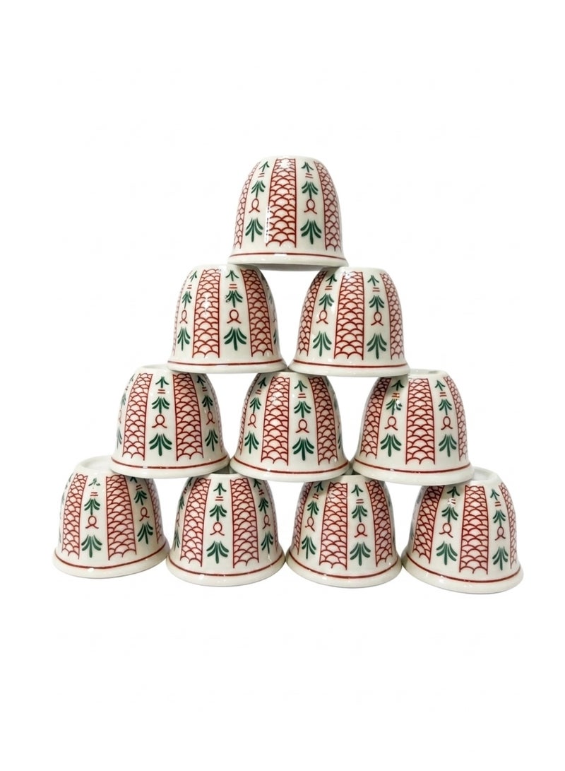Set of 12 Arabic Coffee Cups Porcelain - Traditional Red & Green Heritage Pattern - For Gahwa Karak & Hospitality - Image 4