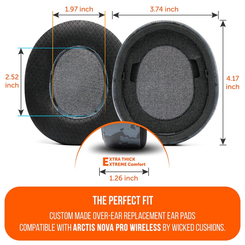 WC Freeze Nova Pro Wireless - Cooling Gel Earpads for Arctis Nova Pro Wireless ONLY (Doesn’t Fit Other Models), Made by Wicked Cushions, Improved Durability, Thickness & Sound Isolation | Black Camo - Image 5