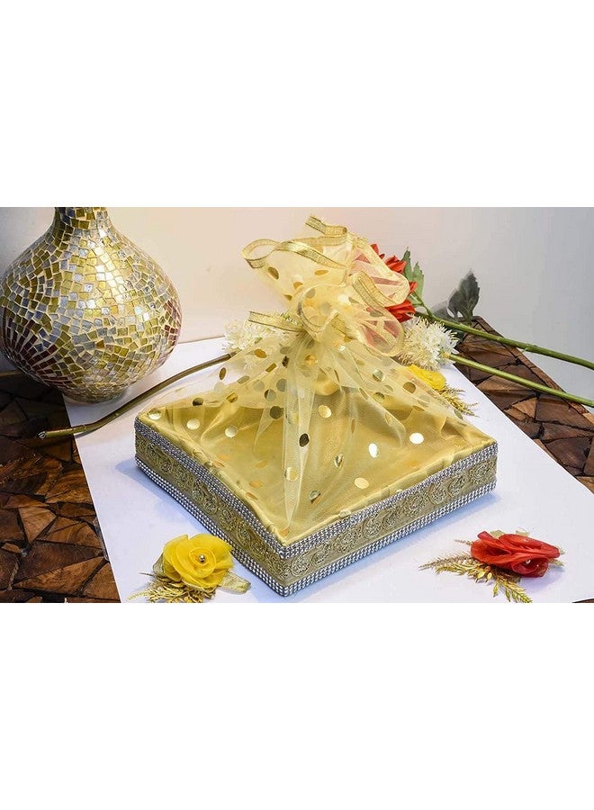3A FEATURETAIL 42Inch Width 10Mtr Solid Golden Dotted Net Fabric For Decoration, Fruit/Dryfruit/Gift Packing & Trousseau Tray Packing (Golden, 10 Mtr) - Image 3