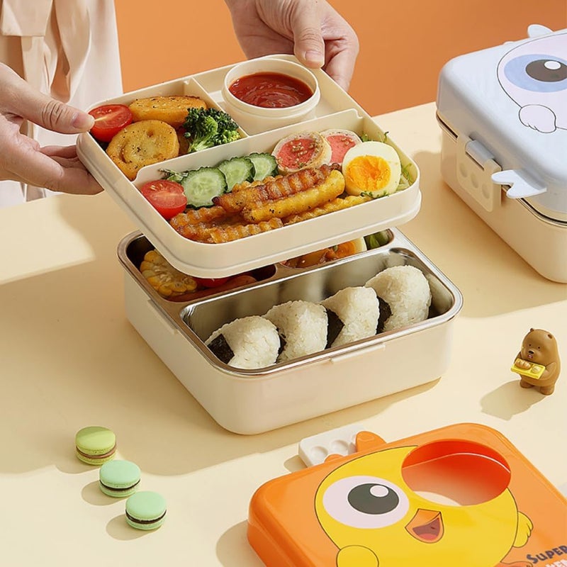 bosig Students Lunch Box Sealed Leakage Proof Stainless Steel Lunch Box with Spoon Lid Office Food Container 5 Compartment for School Kids and Adults Multicolor bom0816 Dino Lunch - Image 3