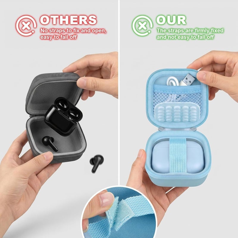 ANKHOH Earbud Case for TAGRY X08 Bluetooth Headphones True Wireless Earbuds 60H, EVA Hard Carrying Bag with Mesh Pocket, Carabiner, Dual Zipper, for Charging Cable and Ear Tips, Case Only - Image 4