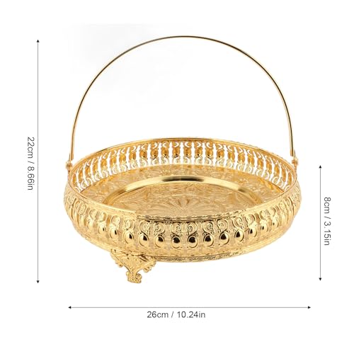 NOENNULL Retro Round Fruit Plate Exquisite Decorative Dessert Plate Large Capacity Gold Zinc Alloy Fruit Trays for Parties with Handle Serving Tray - Image 3