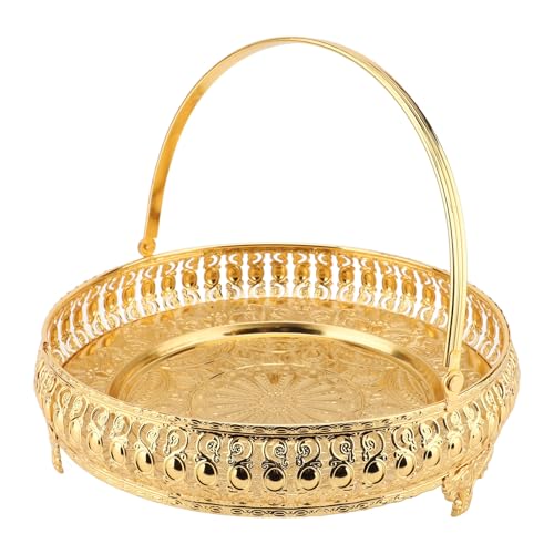 NOENNULL Retro Round Fruit Plate Exquisite Decorative Dessert Plate Large Capacity Gold Zinc Alloy Fruit Trays for Parties with Handle Serving Tray - Image 1