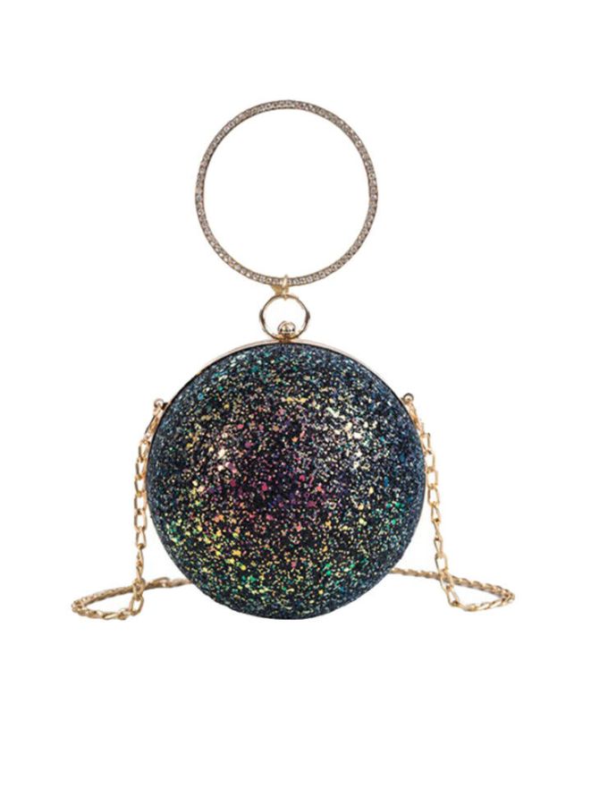 Ball Shape Clutch Purse Party Handbag | Rhinestone Ring Handle Evening Bag | Black  - Image 1