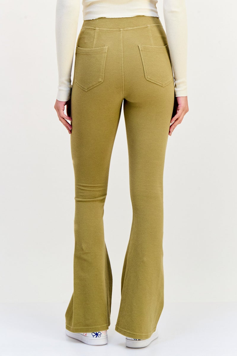 Aerie Women Regular Fit Textured Wide Leg Pants, Khaki  - Image 2