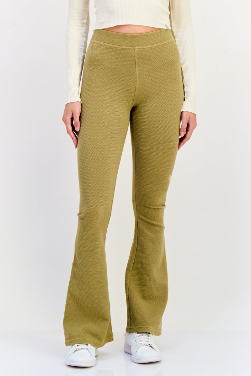 Aerie Women Regular Fit Textured Wide Leg Pants, Khaki  - Image 1