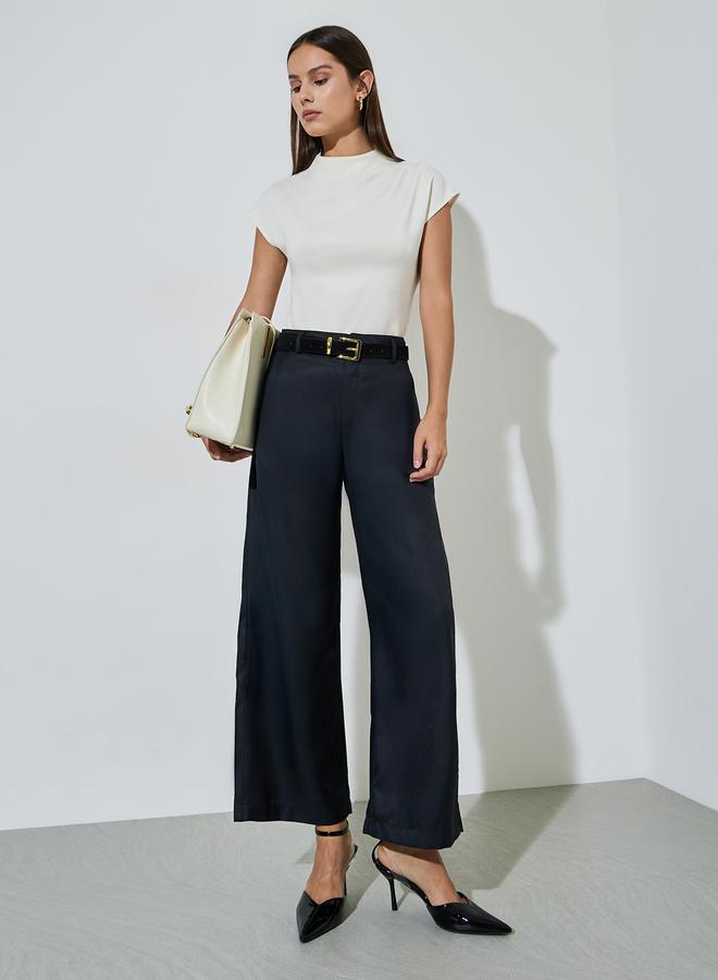 Styli Black Solid Wide leg Trousers - Image 1