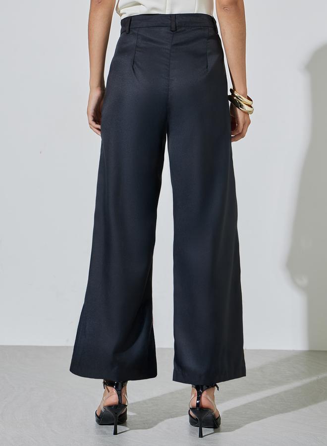 Styli Black Solid Wide leg Trousers - Image 4