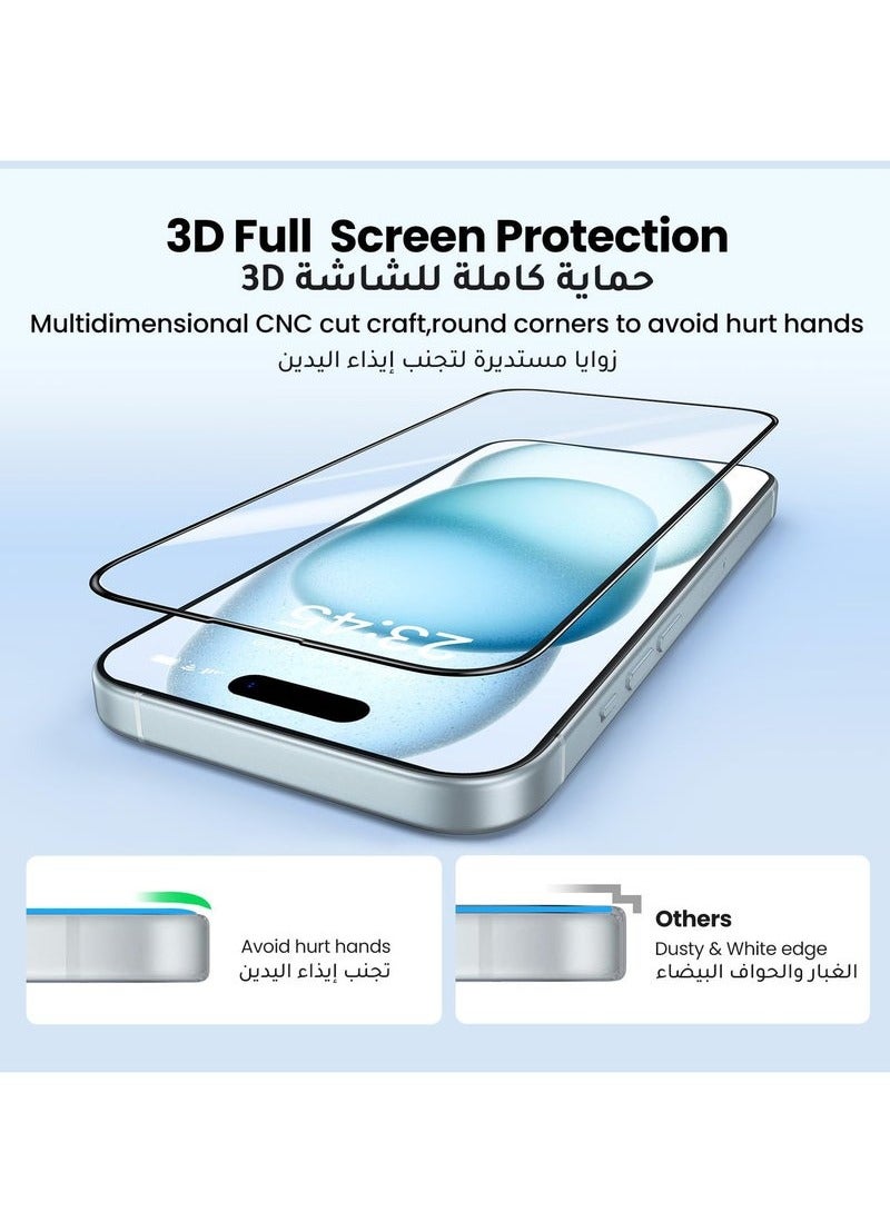 Y&D 5-Pieces iPhone 15 Plus Screen Protector Full Coverage Grade Protection HD Clear Anti-Fingerprint 9H Tempered Glass Film Easy Installation for iPhone 15 Plus 6.7" - Image 1