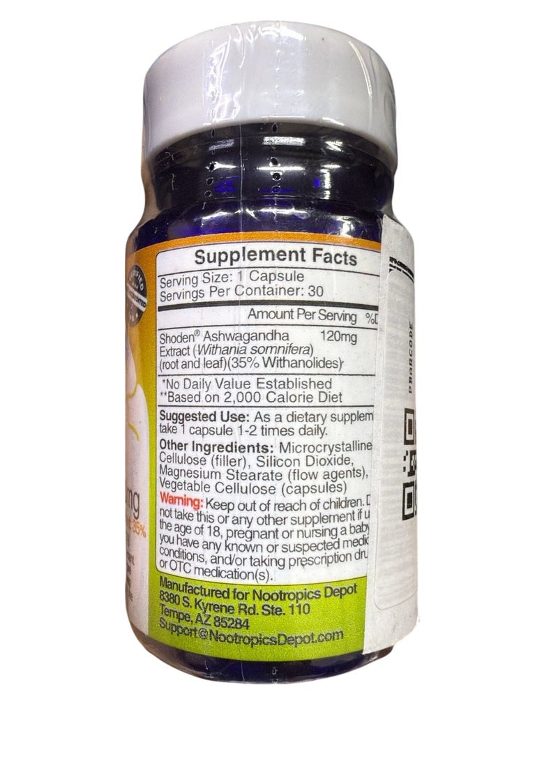 Nootropics Depot Shoden Ashwagandha Extract Capsules | 120mg | 30 Count | 35% Withanolides - Image 2