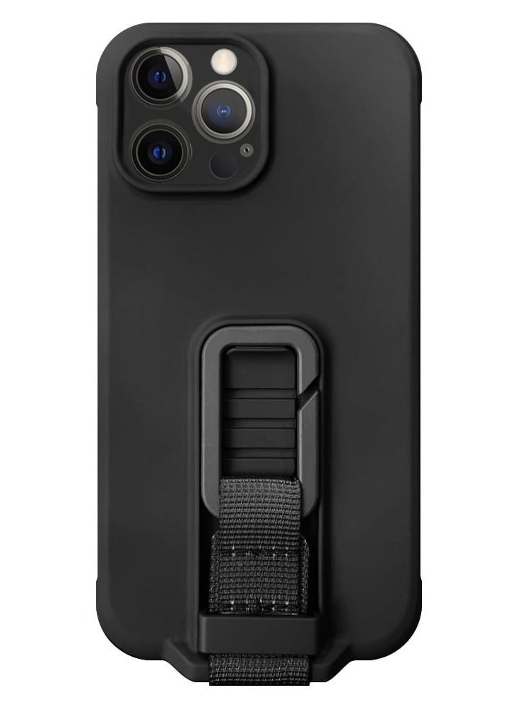 CATANES iPhone 12 Pro Max Case Soft Silicone Foldable Kickstand Buckle Hook Back Cover Black - Image 2