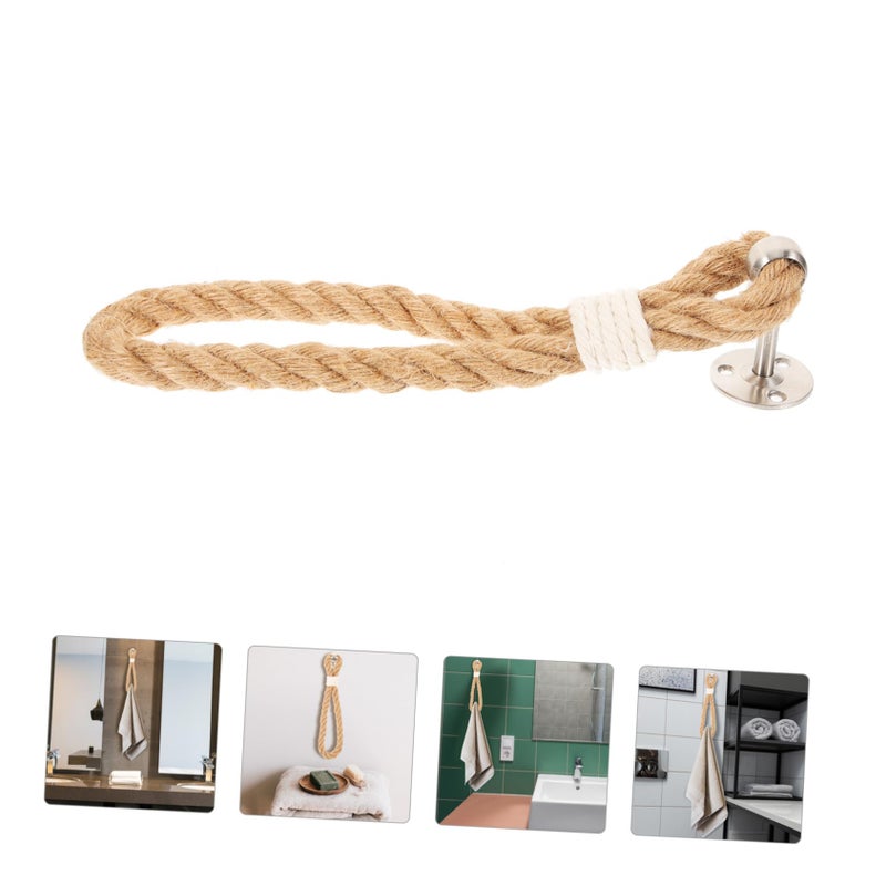Vintage Jute Rope Towel Rack Handmade Boho Bathroom Holder For Towels Robes Space Saving Durable - Image 4