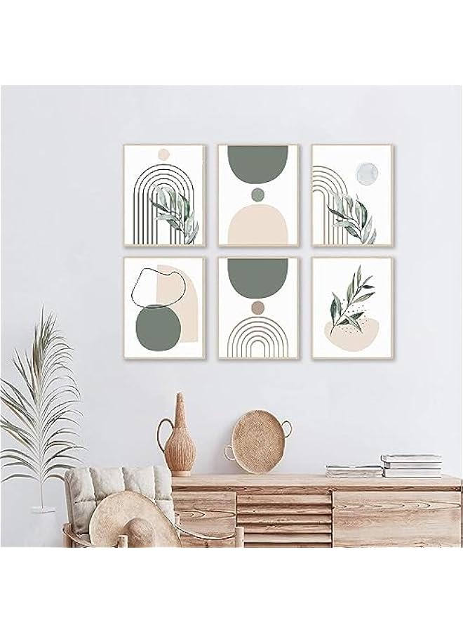 KBKBART Sage Green Boho Wall Art Prints, Abstract Geometric Boho Wall Decor Leaf Botanical Sun Moon Line Canvas Art Prints, Minimalist Green Boho Room Decor Poster Paintings for Bedroom Gallery Living Room - Image 2