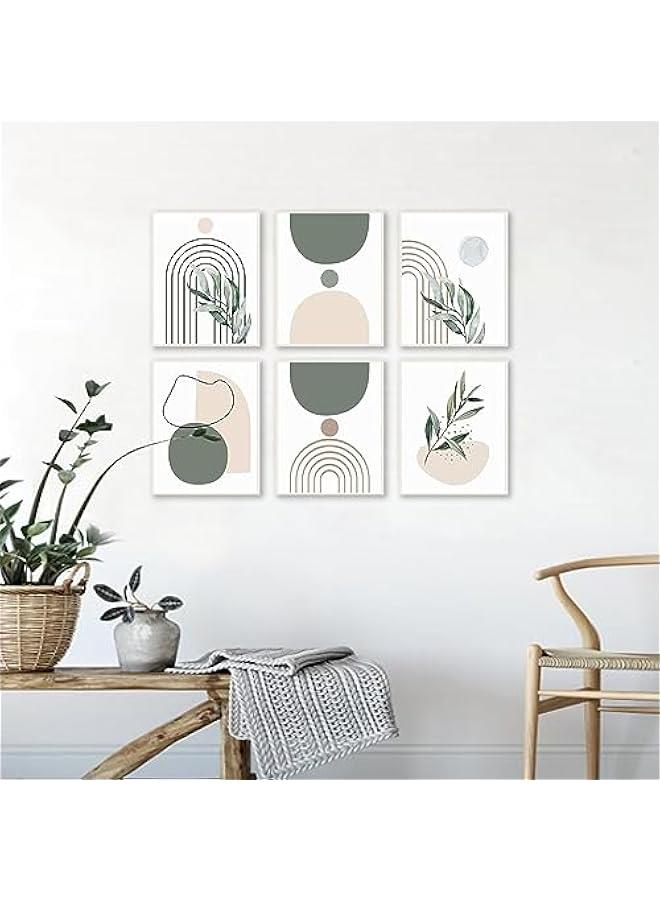 KBKBART Sage Green Boho Wall Art Prints, Abstract Geometric Boho Wall Decor Leaf Botanical Sun Moon Line Canvas Art Prints, Minimalist Green Boho Room Decor Poster Paintings for Bedroom Gallery Living Room - Image 4