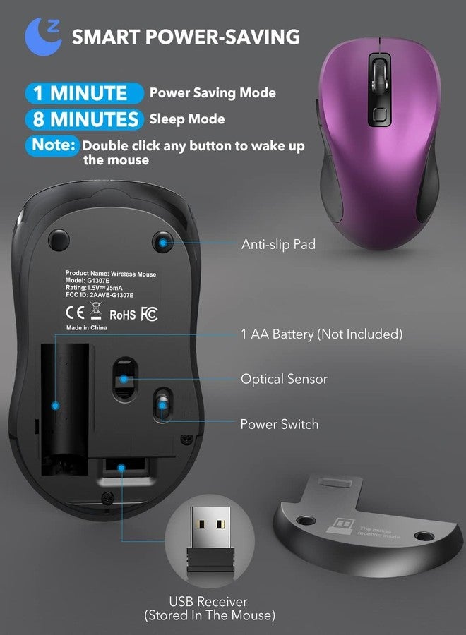 Trueque Wireless Mouse for Laptop, 2.4G Ergonomic Computer Mouse with 3 Adjustable DPI Levels, Page Up & Down Buttons, USB Mouse for Chromebook, PC, Desktop, Notebook, MacBook (Purple) - Image 5