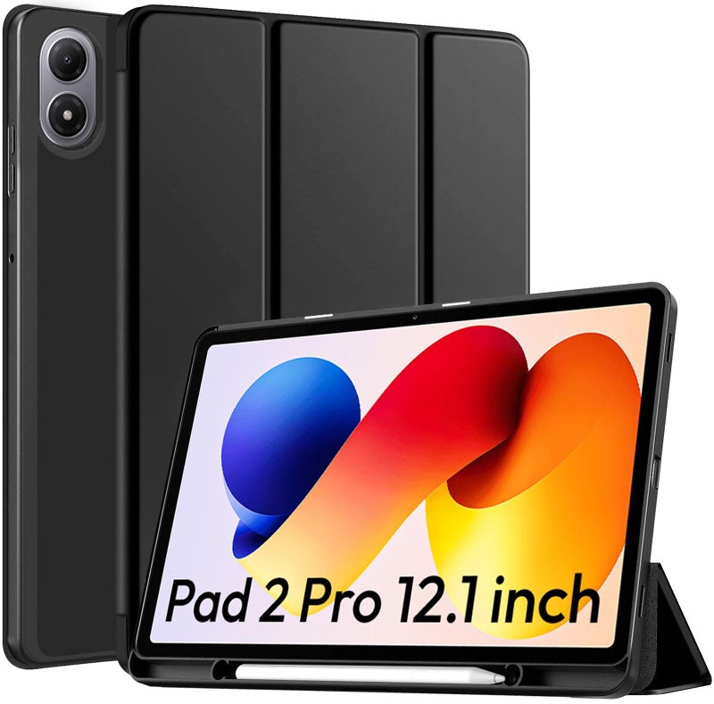 Robustrion Cover for Redmi Pad 2 Pro 12.1 inch Cover Case with Pencil Holder, Trifold Cover Case for Redmi Pad 2 Pro 5G Tablet Cover [Auto Sleep Wake Support] - Black - Image 1