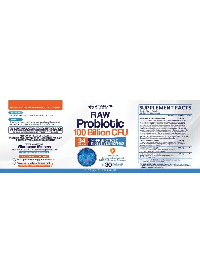 Wholesome Wellness 100 Billion Cfu- Dr. Approved Probiotics For Unisex, 30 Capsules  - Image 2