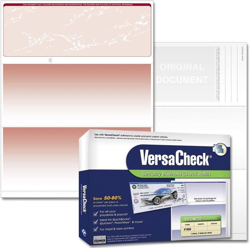 VersaCheck Secure Checks - 1000 Blank Business Voucher Checks - Burgundy Prestige - 1000 Sheets Form #1000 - Check on Top - Image 1
