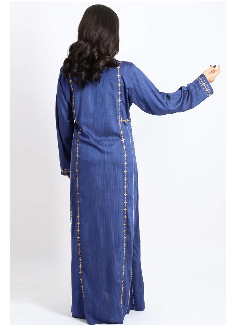 IKKXA Aary Embroidery Jalabiya IK1583 Blue