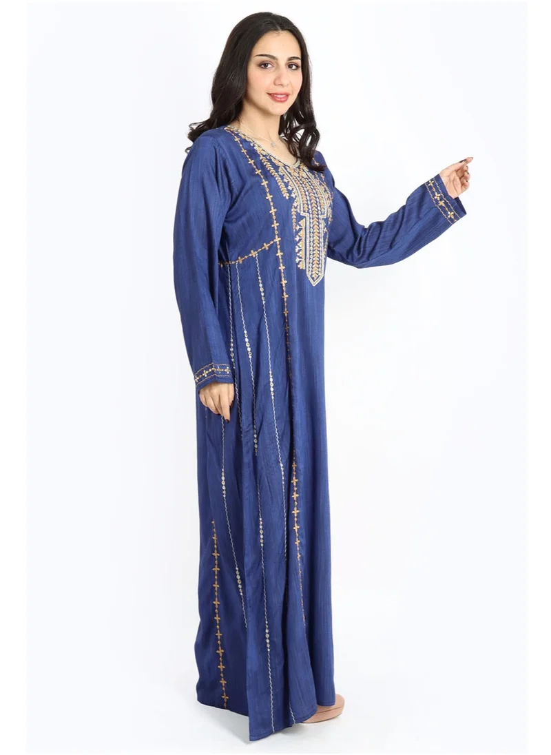 IKKXA Aary Embroidery Jalabiya IK1583 Blue