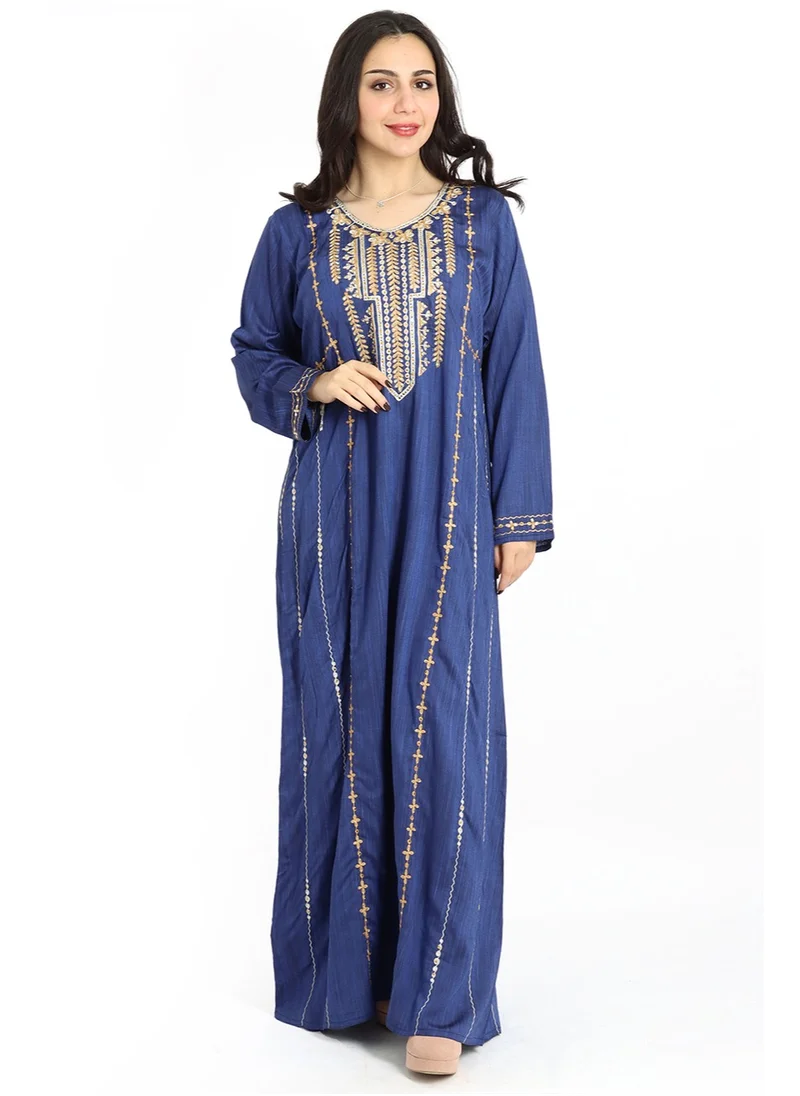 IKKXA Aary Embroidery Jalabiya IK1583 Blue
