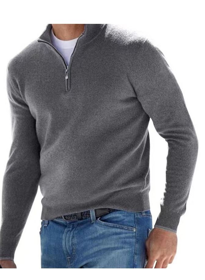 Loquat Fall Long Sleeved V-Neck  Zipper Men's Casual Sweater 