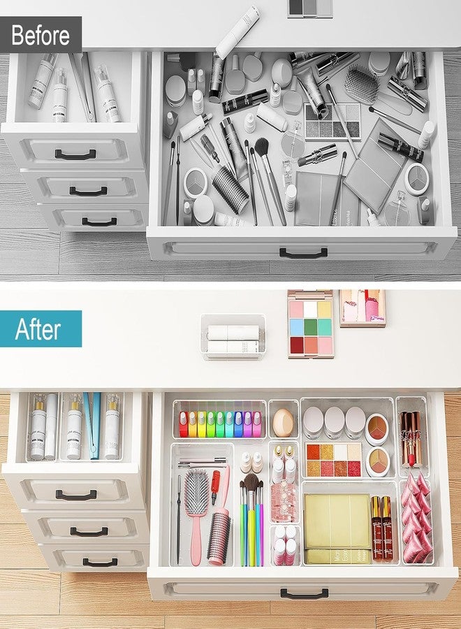 PRAMANTA Acrylic Bathroom Drawer Organizers, Desk Drawer Organizer Tray, 5-Size Dresser Drawer Organizers and Storage for Jewelries, Bedroom Kitchen Utensil Office (1Set of 5Pcs) - Image 3