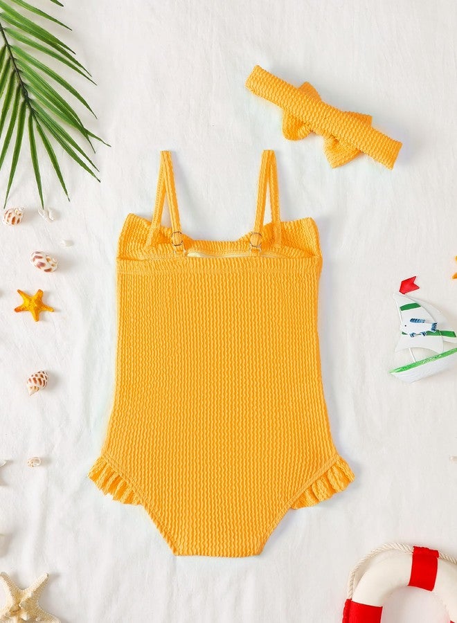 Mioglrie Baby Girl Swimsuit Infant Bathing Suits Toddler 6-9 12 Month for Girls with Cute Bow Summer One Piece Yellow Swimwear for Beach,Pool - Image 3