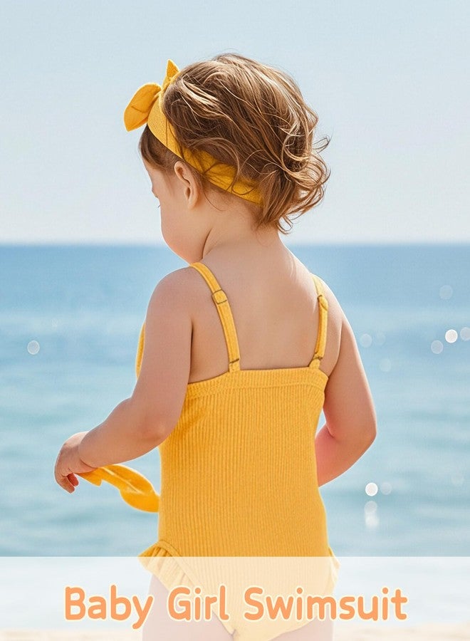Mioglrie Baby Girl Swimsuit Infant Bathing Suits Toddler 6-9 12 Month for Girls with Cute Bow Summer One Piece Yellow Swimwear for Beach,Pool - Image 4