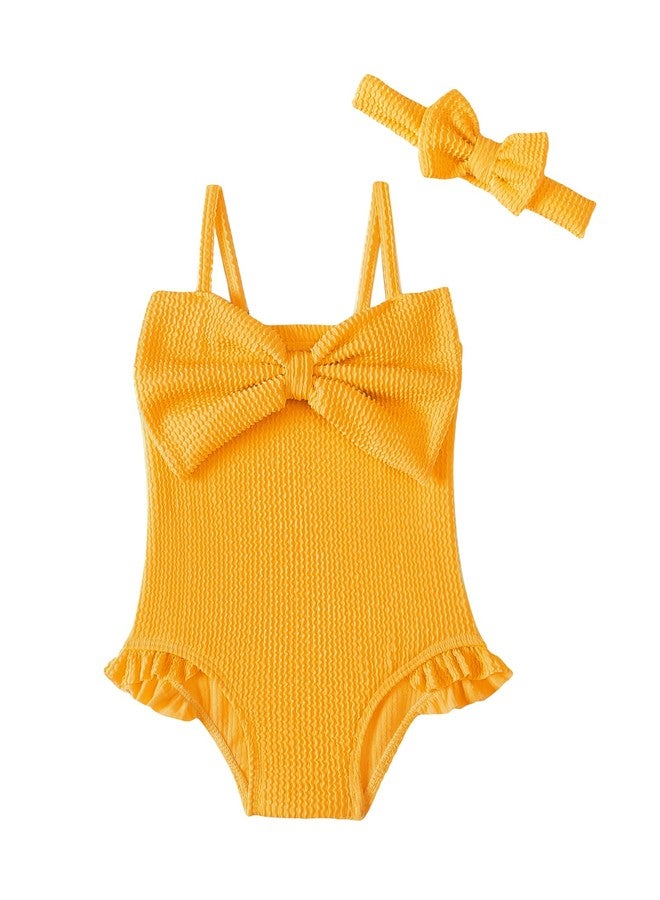 Mioglrie Baby Girl Swimsuit Infant Bathing Suits Toddler 6-9 12 Month for Girls with Cute Bow Summer One Piece Yellow Swimwear for Beach,Pool - Image 1