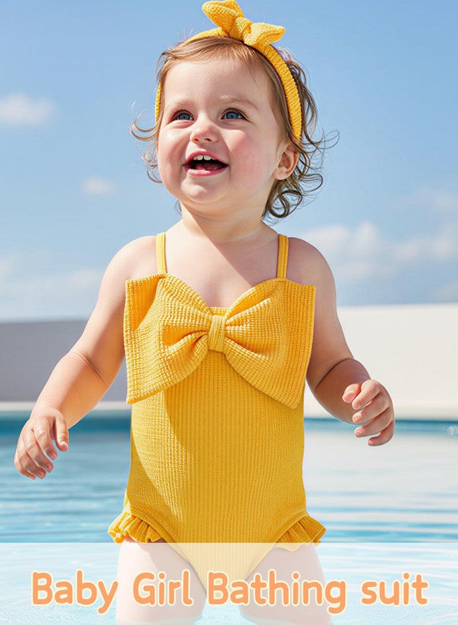 Mioglrie Baby Girl Swimsuit Infant Bathing Suits Toddler 6-9 12 Month for Girls with Cute Bow Summer One Piece Yellow Swimwear for Beach,Pool - Image 2