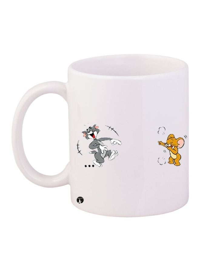 RYN Tom And Jerry Printed Coffee Mug White/Grey/Brown 11ounce