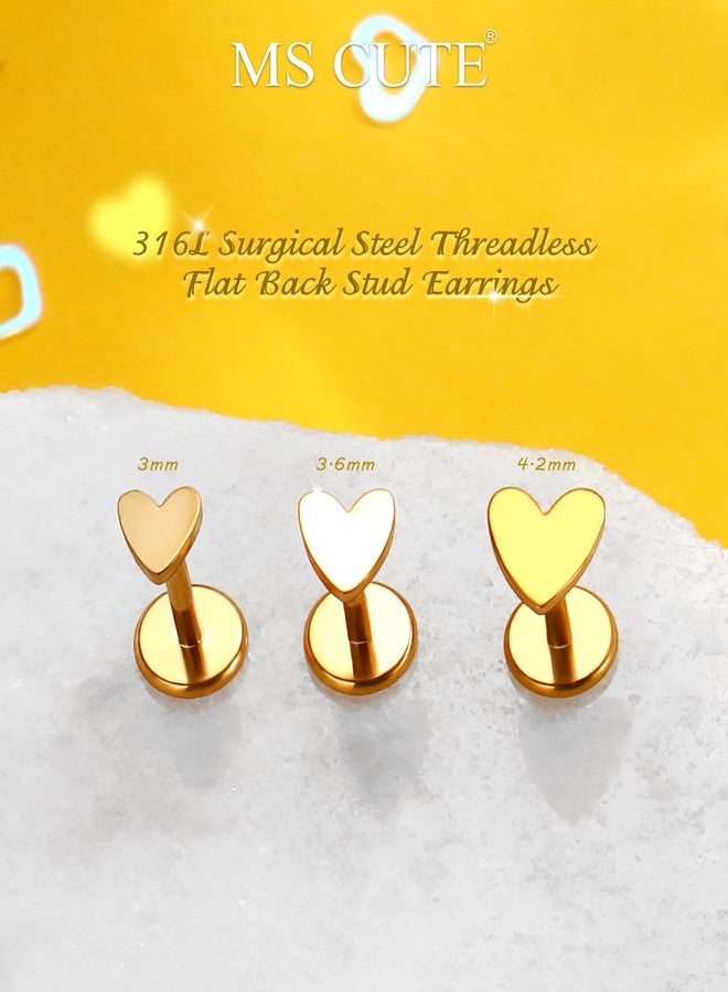 MS CUTE 3Pcs Heart Shaped Gold Nose Studs, 20G 316L Stainless Steel Threadless Stud Earrings Flat Back Gold Nose Monroe Helix Cartilage Tragus Piercing Jewelry-6MM - Image 4