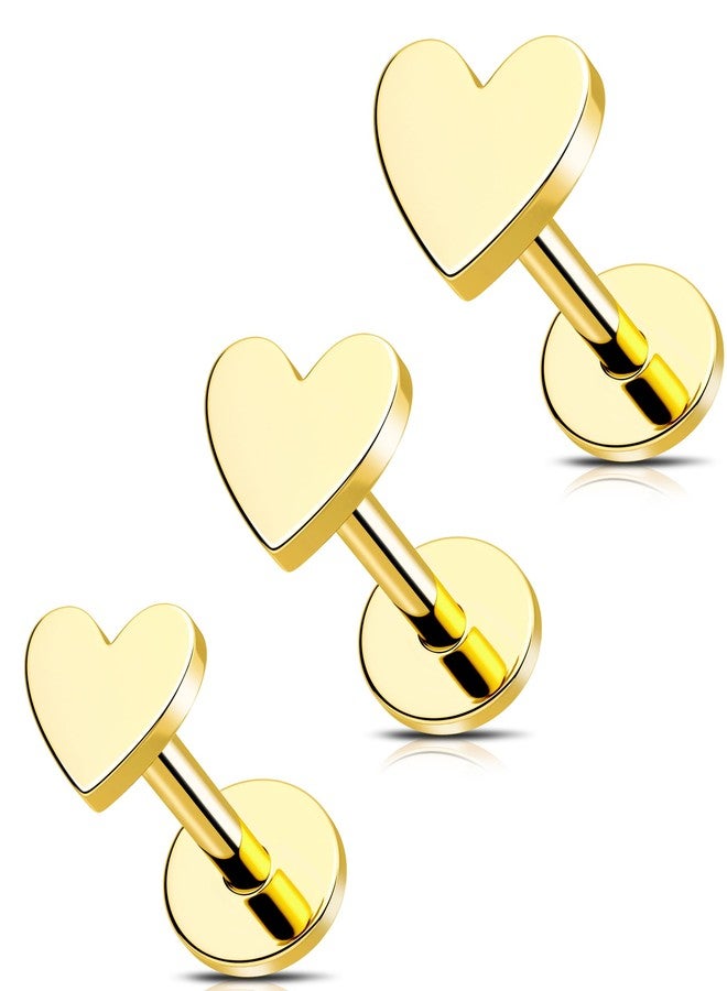 MS CUTE 3Pcs Heart Shaped Gold Nose Studs, 20G 316L Stainless Steel Threadless Stud Earrings Flat Back Gold Nose Monroe Helix Cartilage Tragus Piercing Jewelry-6MM - Image 1