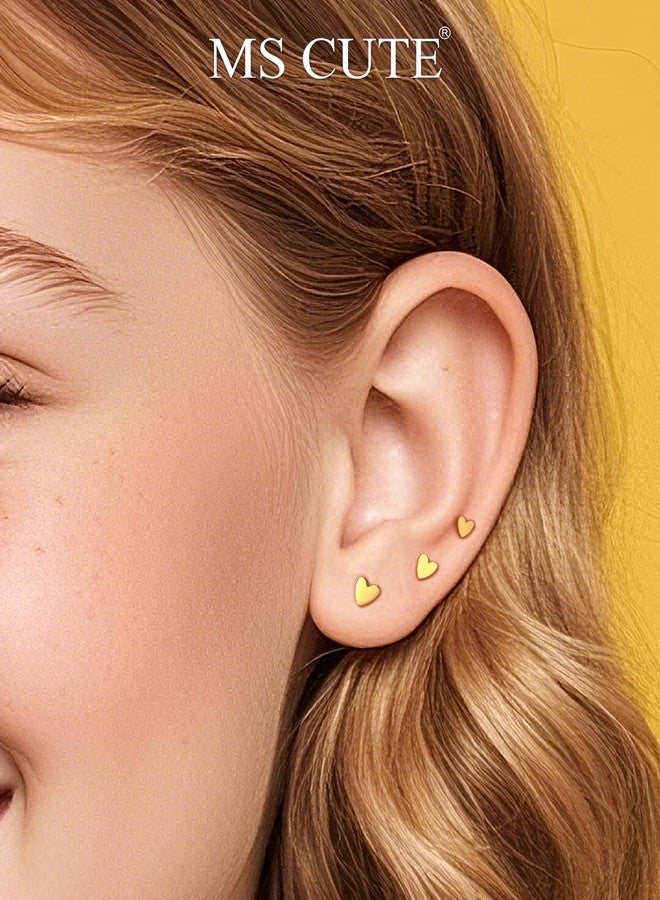 MS CUTE 3Pcs Heart Shaped Gold Nose Studs, 20G 316L Stainless Steel Threadless Stud Earrings Flat Back Gold Nose Monroe Helix Cartilage Tragus Piercing Jewelry-6MM - Image 3