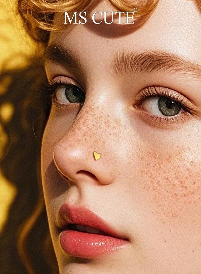 MS CUTE 3Pcs Heart Shaped Gold Nose Studs, 20G 316L Stainless Steel Threadless Stud Earrings Flat Back Gold Nose Monroe Helix Cartilage Tragus Piercing Jewelry-6MM - Image 2