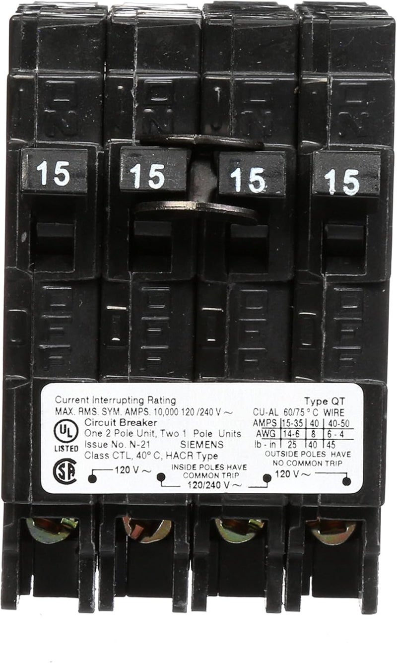 SIEMENS Q21515CT Double Two 15Amp Single Pole Circuit Breaker Color - Image 3