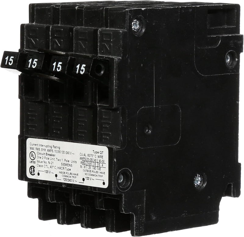 SIEMENS Q21515CT Double Two 15Amp Single Pole Circuit Breaker Color - Image 1