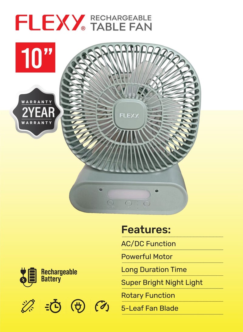 فليكسي مروحة FRF8010M AC/DC قابلة لإعادة الشحن مقاس 10 بوصات مع 12 مصباح LED و3 سرعات وشحن من النوع C وعمر بطارية طويل وحماية من الشحن الزائد. - Image 3