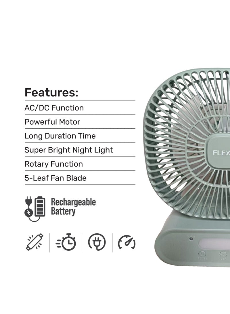 فليكسي مروحة FRF8010M AC/DC قابلة لإعادة الشحن مقاس 10 بوصات مع 12 مصباح LED و3 سرعات وشحن من النوع C وعمر بطارية طويل وحماية من الشحن الزائد. - Image 5