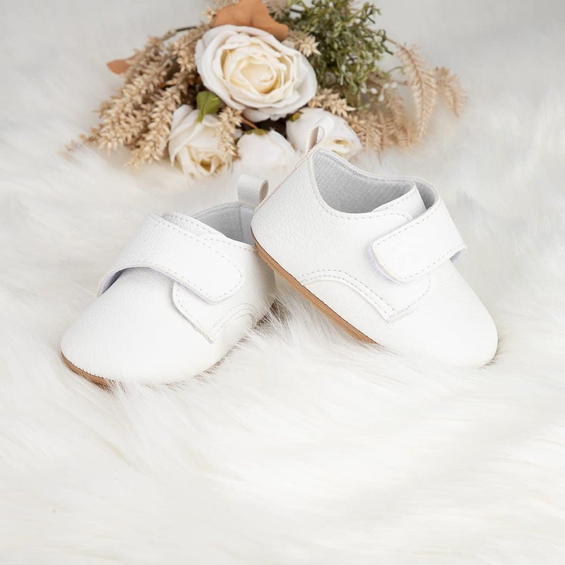 HsdsBebe Baby Boys Girls Oxford Shoes PU Leather Soft Rubber Sole Sneakers Anti-Slip Toddler Ankle Boots Infant Walking Shoes Moccasins(3-6 Months) B/White - Image 2