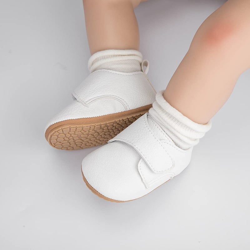 HsdsBebe Baby Boys Girls Oxford Shoes PU Leather Soft Rubber Sole Sneakers Anti-Slip Toddler Ankle Boots Infant Walking Shoes Moccasins(3-6 Months) B/White - Image 3