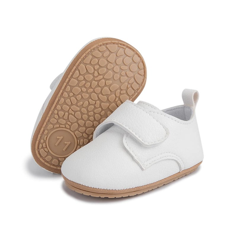 HsdsBebe Baby Boys Girls Oxford Shoes PU Leather Soft Rubber Sole Sneakers Anti-Slip Toddler Ankle Boots Infant Walking Shoes Moccasins(3-6 Months) B/White - Image 1