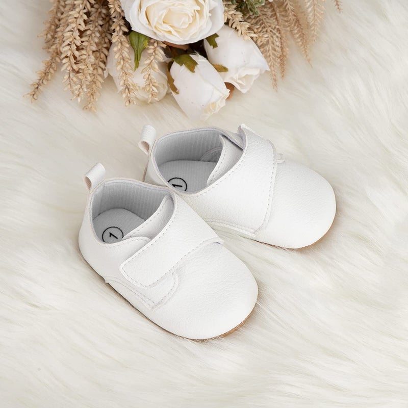 HsdsBebe Baby Boys Girls Oxford Shoes PU Leather Soft Rubber Sole Sneakers Anti-Slip Toddler Ankle Boots Infant Walking Shoes Moccasins(3-6 Months) B/White - Image 4